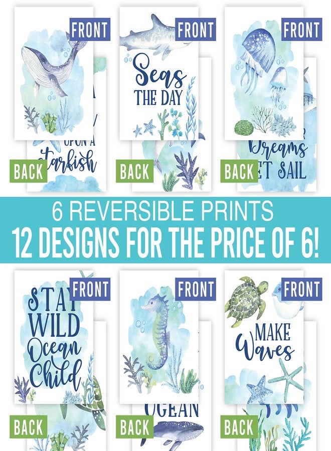 Hadley Designs 6 Ocean Wall Decor - Beach Room Decor for Toddlers, Shark and Whale Pictures Wall Decors for Kids, Reversible Unframed Ocean Art for Kids Bedroom, Made in USA - Image 4